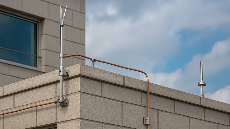 Para-raios e sistema SPDA instalado em edificação